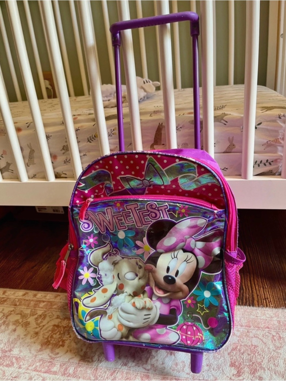 Disney Minnie Mouse Pink and Purple Kids Rolling Backpack